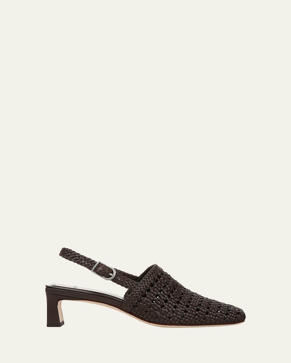 Woven Leather Slingback Pumps